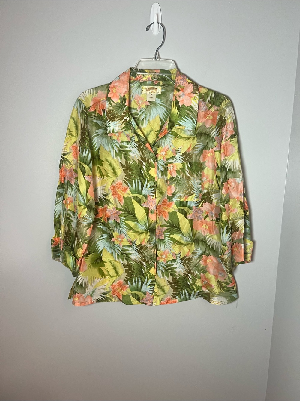 Hawaiian Tropic 100% Silk Tropical Floral Blouse Vacation Resortwear Summer Sz M - Picture 2 of 7